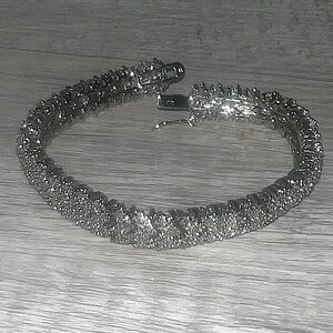 Vintage Sterling Silver Pave Diamond Chevron Link Tennis Bracelet 7"